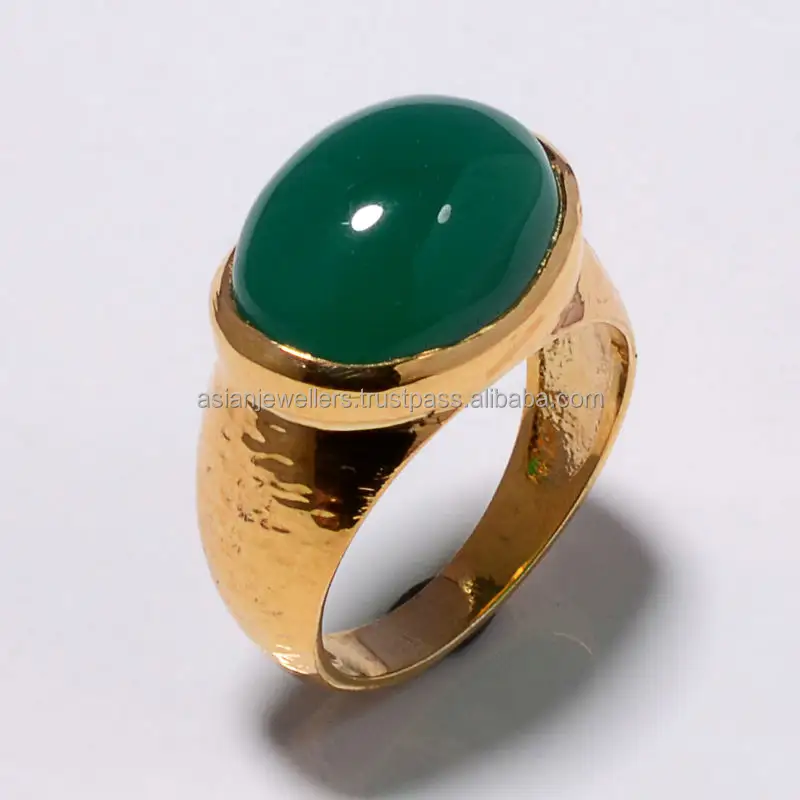 Кольца из серебра 925 пробы с зеленым ониксом, Позолоченные Классические кольца ручной работы с покрытием из Vermeil