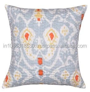 Cojín decorativo étnico tradicional hecho a mano para el hogar, almohada con estampado de Ikat indio, algodón bordado Kantha para uso en Hotel - Product Image 5