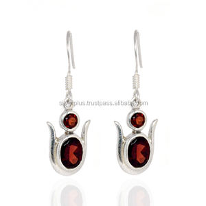 Boucles d'oreilles grenat rouge, boucles d'oreilles crochet en or massif 14 carats, boucles d'oreilles en pierres précieuses, fabricant de bijoux en or - Product Image 2