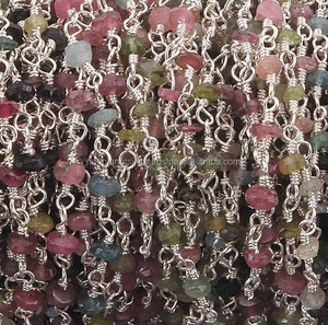 Cadena de cuentas de piedras preciosas de plata de ley de turmalina múltiple - Product Image 3