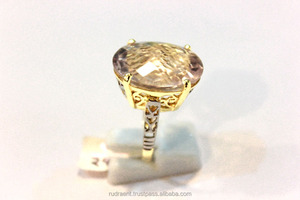 14 Carat Yellow Gold <b>Rose</b> <b>Quartz</b> Gemstone Women's Wedding Engagement <b>Ring</b> Bar Setting Jewelry Party Anniversary Gift Unique - Product Image 3