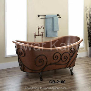 Antiguo Vintage personalizado único hecho italiano diseñado superficie sólida de cobre antiguo bañera con soporte negro - Product Image 1