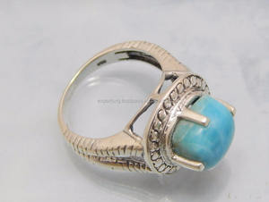 Anillo de Boda Clásico de Plata de Ley con Piedra Preciosa Larimar para Mujer - Product Image 2