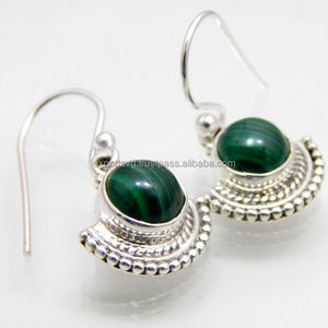 Boucles d'oreilles en argent sterling 925 Malachite naturelle Gemstone Hoop Design Elegant Classy pour les mariages Parties Fabricant en vrac - Product Image 2