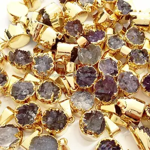 BRAZILIAN ROUND AGATE DRUZY CONNECTORS PLATED
