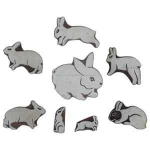 Blocs d'impression textile en bois en forme de lapin mélangés à la main, artisanat d'art décoratif, WB-788 en gros - Product Image 1