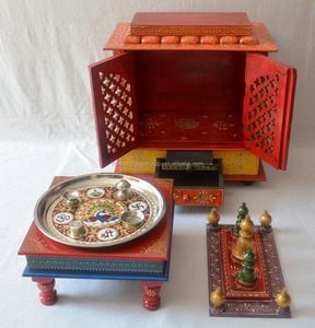 Indian Beautifully Premium Wooden Hand Painted Wooden Temple With Window and Drawers for Worship Wall Hanging & on <b>Table</b> Top - Product Image 5