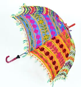 Indian Parasol Umbrella Wedding Decor Party Handmade Cotton Sun Embroidered Decorative Ladies Summer