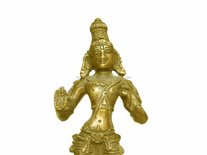 Estatua de latón dorado hecha a mano, Lord Vishnu, de pie, Idol religioso indio - Product Image 5