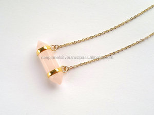 Nanplanetsilver 925 Sterling <b>Silver</b> Unisex Pendant <b>Necklace</b> Horizontal <b>Crystal</b> Point Gemstone GN022 for Wedding Parties Gifts - Product Image 5