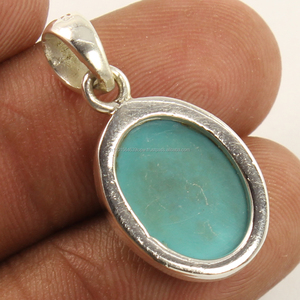 Pendentif élégant en cabochon fin, argent sterling massif 925 pur, pierre précieuse turquoise naturelle ! Prix de gros Bijoux à la mode - Product Image 2