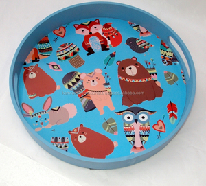 Plateau de service rond en bois MDF écologique fait à la main Plateau décoratif biodégradable - Product Image 3