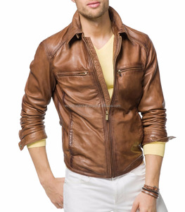 Chaqueta de cuero marrón tostado Real, hecha en Pakistán - Product Image 1