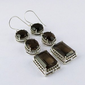 ที่น่าสนใจผู้หญิงเครื่องประดับที่สวยงาม Smoky ควอตซ์925ต่างหูเงิน925เครื่องประดับเงินเครื่องประดับเงิน - Product Image 2