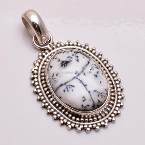 Bijoux fins en argent sterling 925 faits à la main Collection de charme du fabricant Boucles d'oreilles en pierres précieuses opale dendrite naturelle Pendentifs - Product Image 1