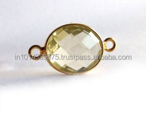 Lunette en quartz citron vermeil naturel sertie de connecteurs de pierres précieuses plaquées rhodium et or pour bijoux de fête - Product Image 4