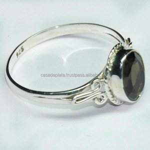 Anillos de piedras preciosas de cuarzo ahumado natural de corte ovalado Anillo de Plata de Ley 925 Ajuste de bisel Anillo de moda para regalo de boda. - Product Image 1