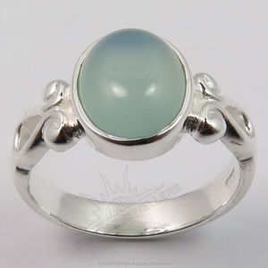 Designer Aqua Calcédoine Ovale Cabochon Pur 925 Solide Argent Sterling Pierre Naturelle Anneau Incroyable Toutes Les Tailles Magasin De Gros - Product Image 2