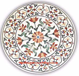 Tablero de Mesa Redondo con Incrustaciones de Mármol Blanco - Product Image 1