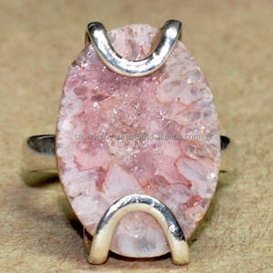 แหวนพลอยหยาบจากโรสควอตซ์วงแหวนแต่งงานทำจากเงินสเตอร์ลิง925แหวนแฟชั่นราคาไม่แพงชุบเงิน - Product Image 1