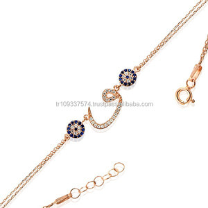 กุหลาบทอง P. 925พันเงินสเตอร์ลิงตุรกี Waw ชั่วร้ายตาสร้อยข้อมือ BSBL041 - Product Image 1