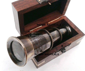 กล้องโทรทรรศน์ทองเหลืองพร้อมกล่องไม้งานฝีมือคาลวินมีกระเป๋าแบบย้อนยุค - Product Image 3