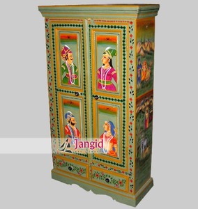 Armario de madera pintado a mano tradicional con diseño de arte indio para sala de estar, dormitorio, casa, granja, hotel, muebles. - Product Image 1