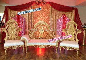 Sofá tallado en madera de teca, conjunto de muebles de boda asiática, dorado, novedad, boda - Product Image 5