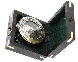 Brújula de latón náutico con lupa deslizante en funcionamiento con brújula de caja de madera negra de Calvin handcraft - Product Image 4