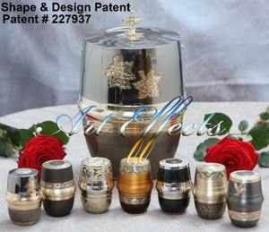 Urnas de cremación modernas para adultos de estilo europeo, latón esmaltado negro contemporáneo con borde grabado, suministros funerarios - Product Image 3