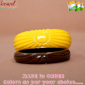 Sun กำไลแกะสลักเรซิ่น,ดีไซน์ Fakelite Bakelite แบบวินเทจสีเหลือง - Product Image 5