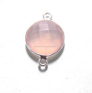 Connecteur en argent sterling 925 avec double passant, serti de zircon cubique (CZ) et de chalcédoine rose facettée, pour collier - Product Image 2