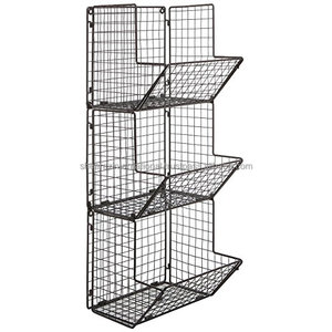 Wholesale 3-Tier European Style Rattan <b>Storage</b> <b>Basket</b> Black <b>Wall</b> Mounted Iron Metal Wire Mesh Fruit/Potato Kitchen Home Hotel - Product Image 1