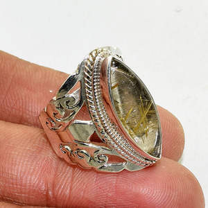 Anillo de piedras preciosas de rutilo dorado de Plata de Ley 925, joyería - Product Image 3