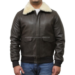 Blouson aviateur en cuir italien avec col en fourrure de lapin pour homme, toutes tailles et couleurs disponibles - Product Image 1