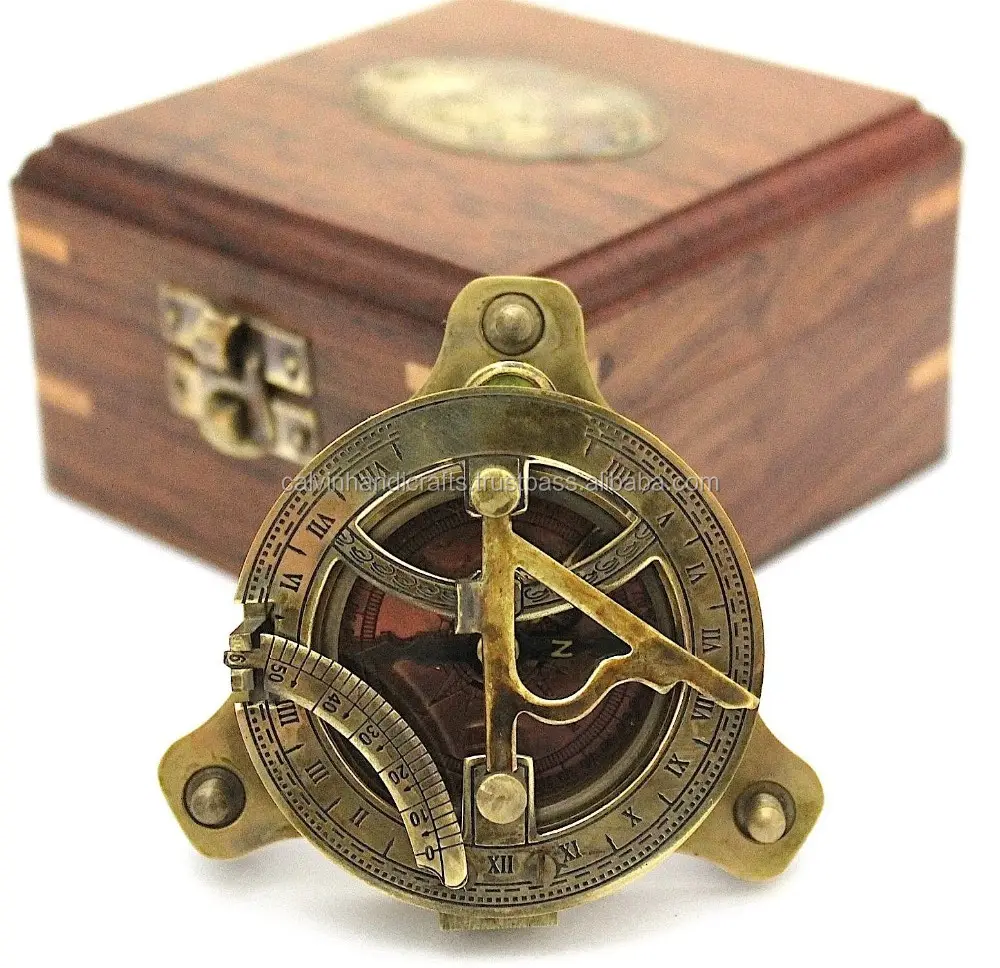 Bússola de relógio antigo-Bússola de bronze com caixa
