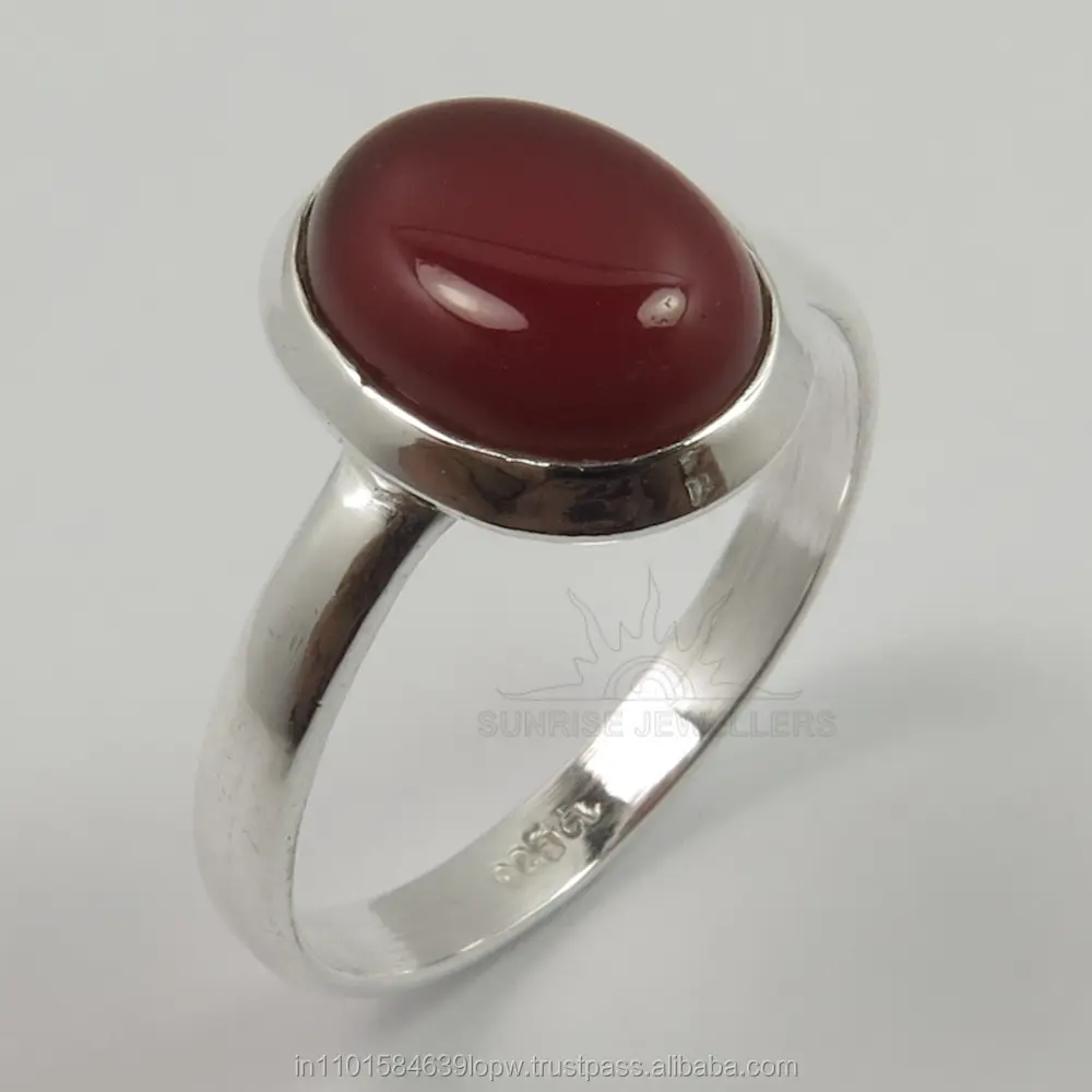 CARNELIAN สีแดง Aqeeq รูปไข่ Cabochon อัญมณีหินแหวน Sliver ธรรมชาติทุกขนาด 925 เงินอินเทรนด์แหวนพลอยการตั้งค่าฝาครอบ