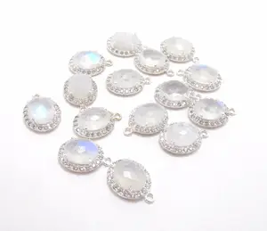 White Rainbow 925 Sterling Silver Natural Multi Gemstone Handmade Jewelry Bezel Birthstone Boho Connectors