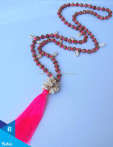 Bead Mala Cowrie Shell borla collar anudado a mano largo de madera envío gratis EE. UU. regalo Unisex - Product Image 1
