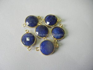 Corindón de zafiro azul teñido, colgante y Charms de joyería fina, 10mm, facetado redondo, Conector de bisel de plata de ley 925 - Product Image 4