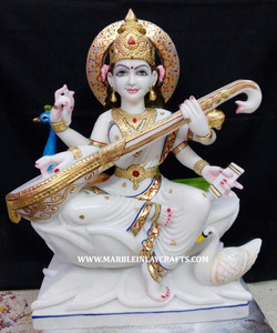 Statue de Saraswati Maa en marbre blanc de Makrana - Product Image 1