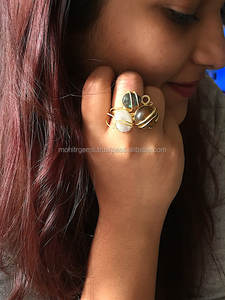 แหวนค็อกเทลทำมือ ชุบทอง 22 กะรัต ปราศจากนิกเกิล ประดับพลอยควอตซ์ ดีไซน์ทันสมัย เหมาะสำหรับงานแต่งงานและงานปาร์ตี้ - Product Image 2