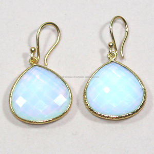 925 argent Sterling Vintage Style coeur forme opalite pierres précieuses crochet boucles d'oreilles blanc pierres précieuses goutte balancent bijoux pour femmes - Product Image 1