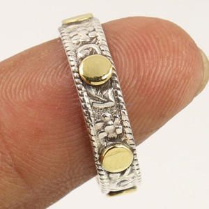 แหวนทำด้วยมือทุกขนาด2โทน925เครื่องประดับเงินสเตอร์ลิงสายกว้าง5มม. - Product Image 2