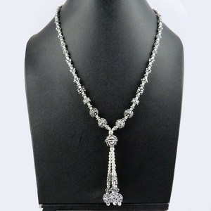 Collier personnalisé pour femme avec pendentif perles argentées unies et chaîne maille forçat, style bohème, plaqué argent - Product Image 1