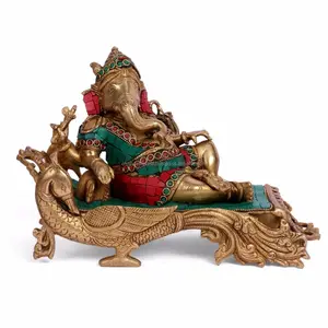 BIG HINDU DEITY GOLDEN GANESH AMULET BRASS SCULPTURE RELIGIOUS GANESHA STATUE Religious Idol Lord of Success Ganesh Ganesha