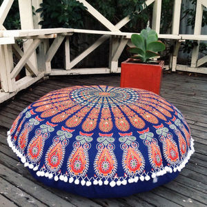 ปลอกหมอนอิงทรงกลม Boho พิมพ์ลาย Mandala อินเดีย32 "ปลอกหมอนอิงชั้นหมอนคลุมด้วยปอมปอมสำหรับใช้ในบ้าน - Product Image 2