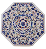 Table basse de style traditionnel de luxe avec incrustation de marbre Lazuli, cadre en bois, meuble décoratif en pierre pour salon