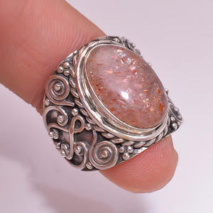 Bague en pierre de soleil en argent sterling 925 faite à la main bijoux fins pour mariages et fêtes incrustation de pierre taillée par le fabricant en gros - Product Image 1