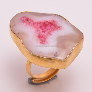 Bague en or vermeil druzy brut vente en gros de bijoux en laiton bagues indiennes bijoux en or vermeil pour femmes et filles - Product Image 1